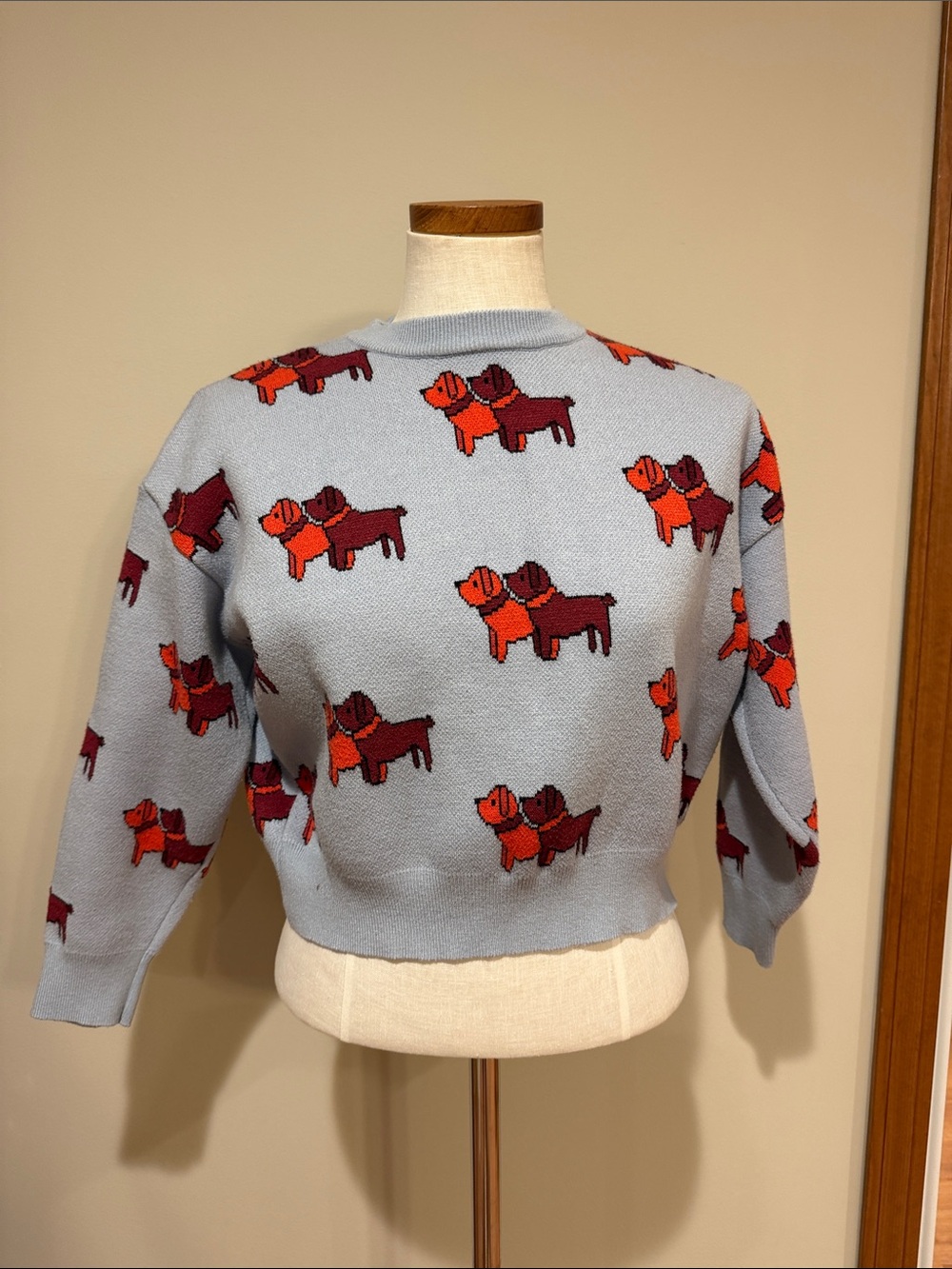 FIND ME NOW- ANTHROPOLOGY 
Light Blue Dog Print Crewneck Sweater